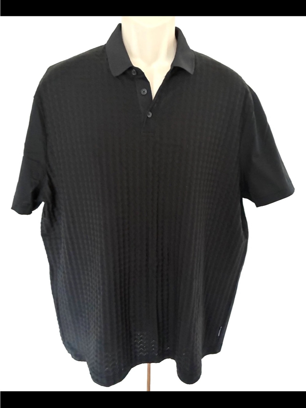 ARMANI EXCHANGE Mens Black Textured Polo Golf Shirt Top Button Short Sleeve XXL